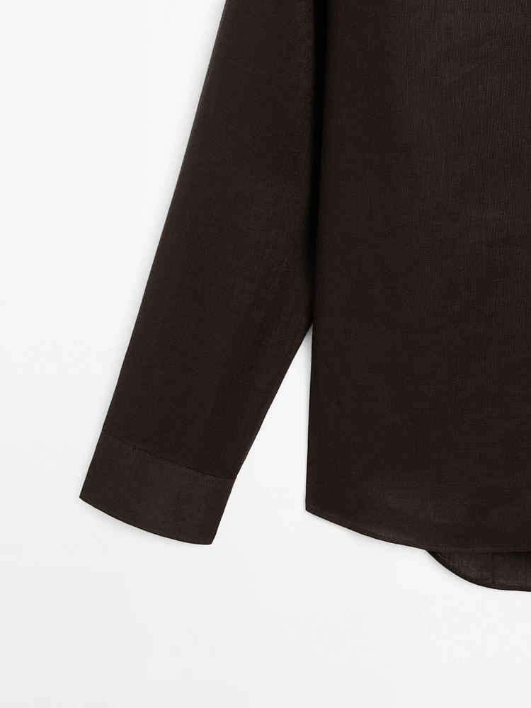 100% linen stand-up collar shirt