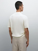 Ribbed knit polo collar sweater