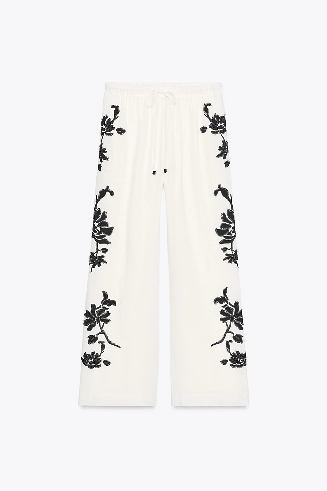 PANTALON BRODÉ FLEURS ZW COLLECTION