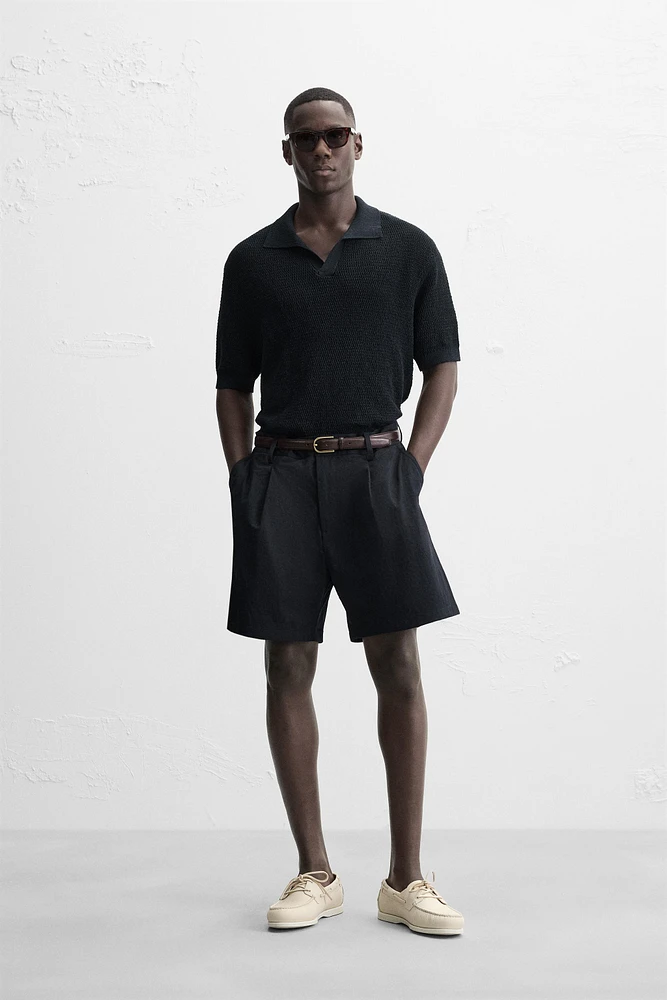 OPEN TEXTURED KNIT POLO SHIRT