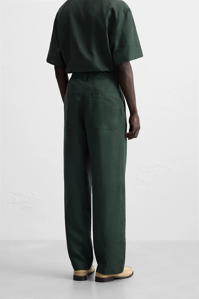 PANTALON STRAIGHT FIT 100 % LIN