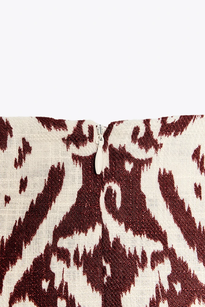 FRINGED BEADED PRINT SKIRT