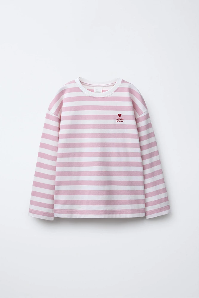 HEART EMBROIDERED STRIPED T-SHIRT