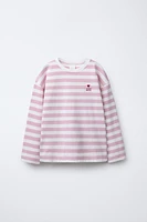 HEART EMBROIDERED STRIPED T-SHIRT