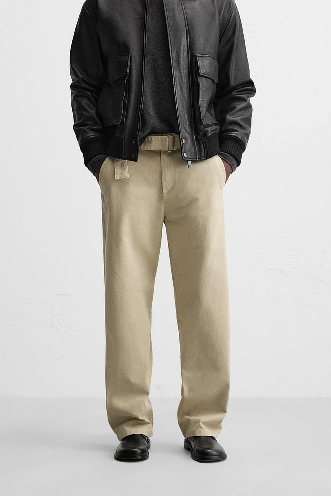 STRAIGHT FIT BELTED PANTS