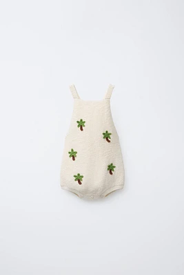 EMBROIDERED PALM TREE KNIT ROMPER