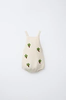 EMBROIDERED PALM TREE KNIT ROMPER