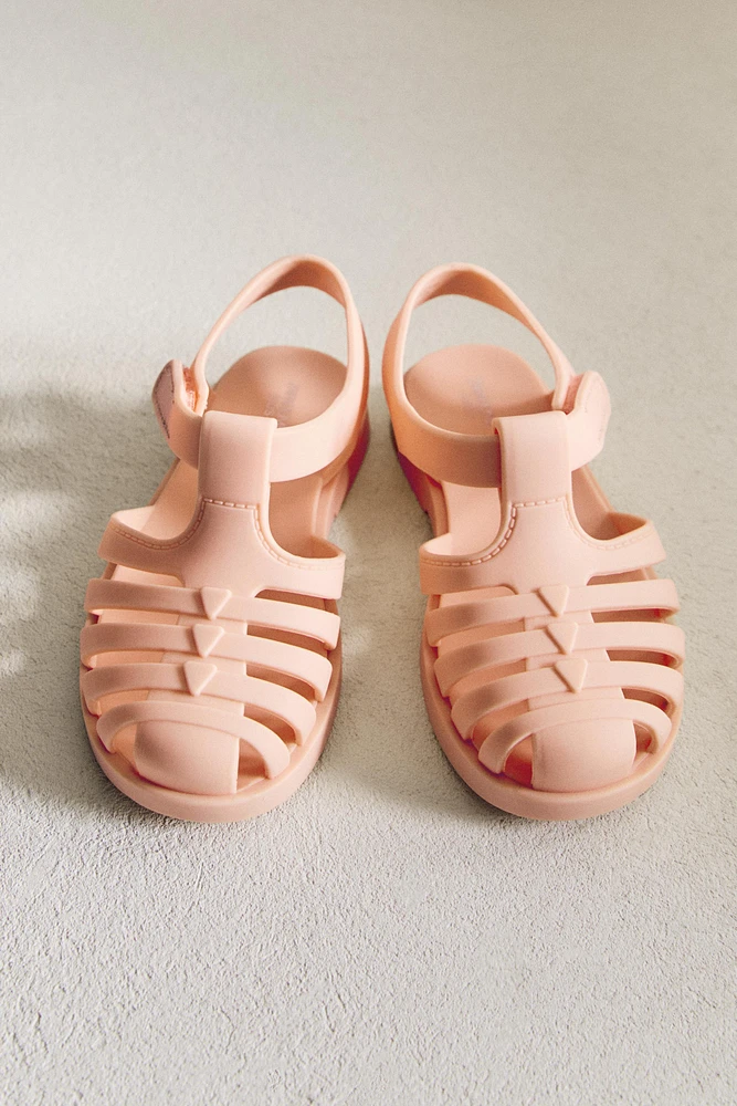 RUBBERIZED CAGE SANDALS WITH HOOK-AND-LOOP STRAP