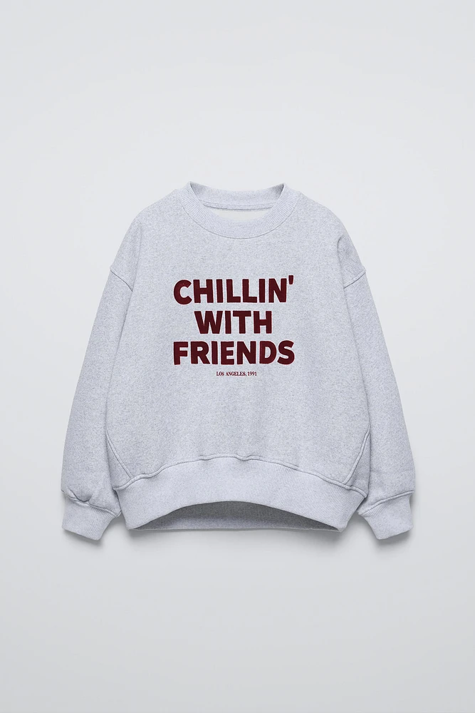 TEXT PRINT FLOCKED SWEATSHIRT