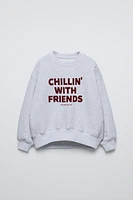 TEXT PRINT FLOCKED SWEATSHIRT