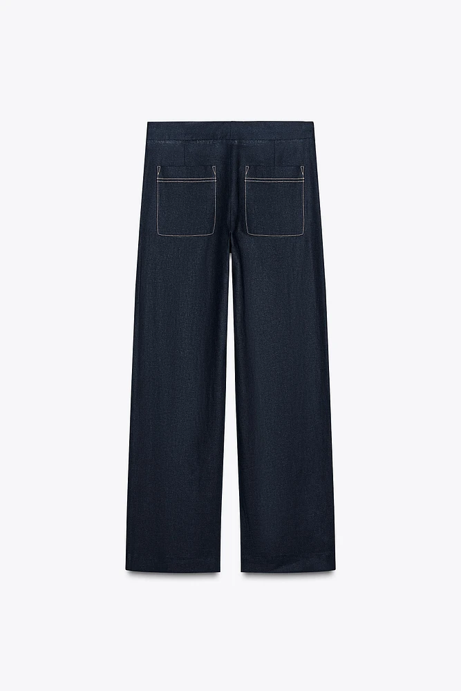PANTALON DROIT SURPIQÛRES AVEC LIN