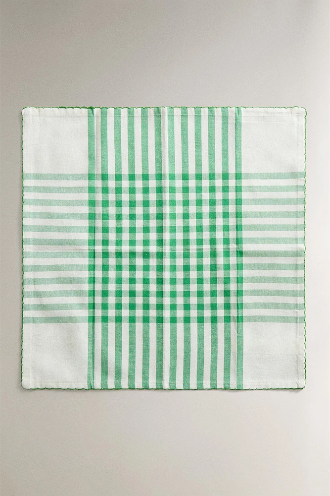 LOT SERVIETTES DE TABLE COTON IMPRIMÉ CARREAUX (LOT DE 2)