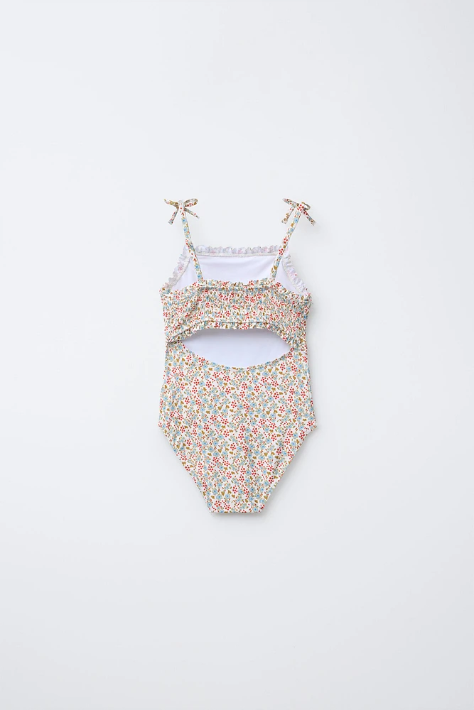 6-14 ANS/ MAILLOT DE BAIN NID D'ABEILLE À FLEURS