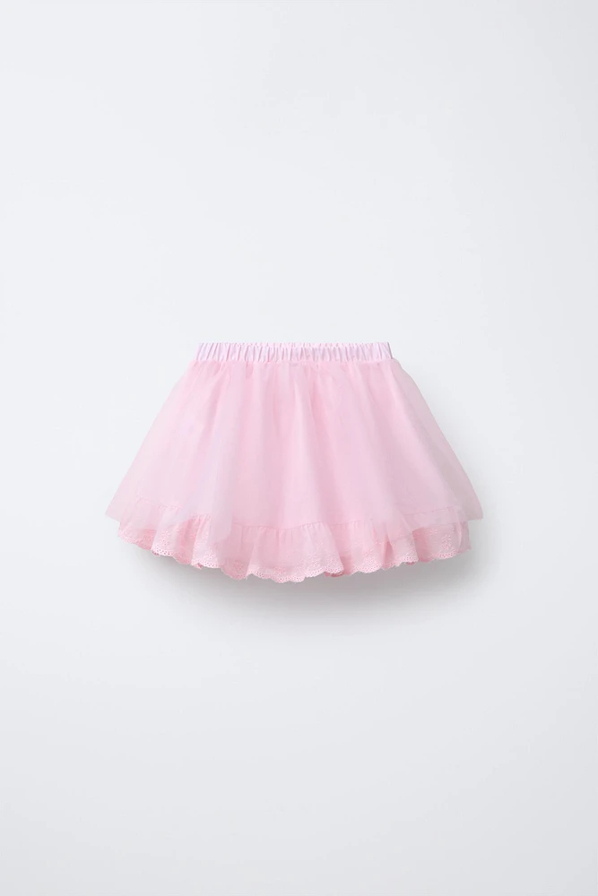 JUPE DOUBLE BRODÉE EN TULLE