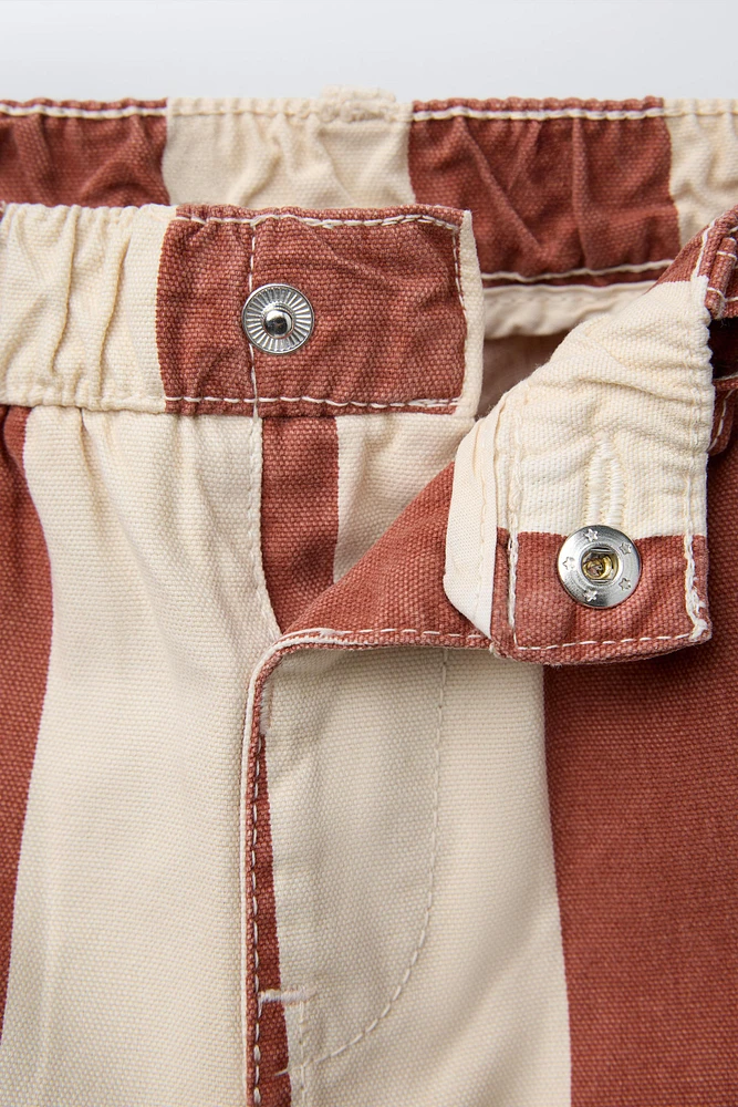 STRIPED TWILL BAGGY PANTS