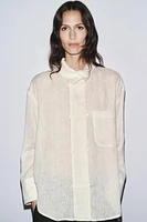 CHEMISE EN LIN 100 % À COL CROISÉ