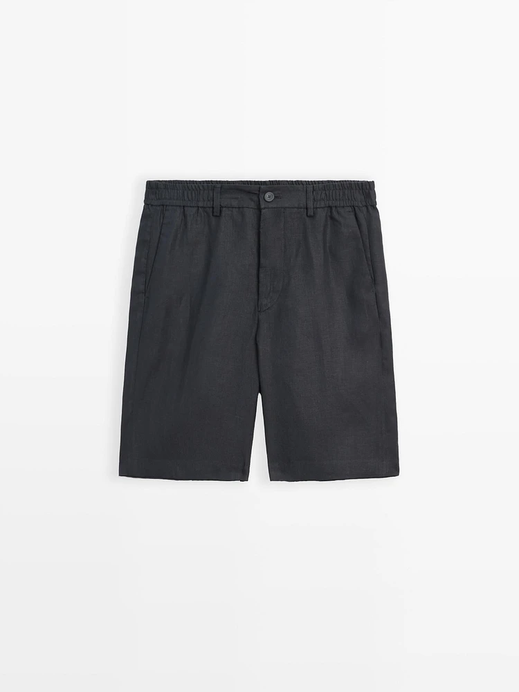 100% linen semi-jogger fit Bermuda shorts