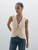 Veste sans manches maille crochet fantaisie