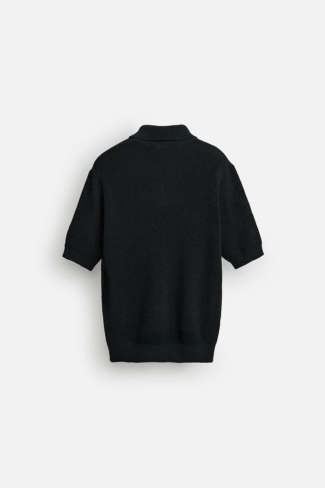 OPEN TEXTURED KNIT POLO SHIRT