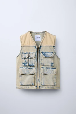 DISTRESSED EFFECT DENIM VEST