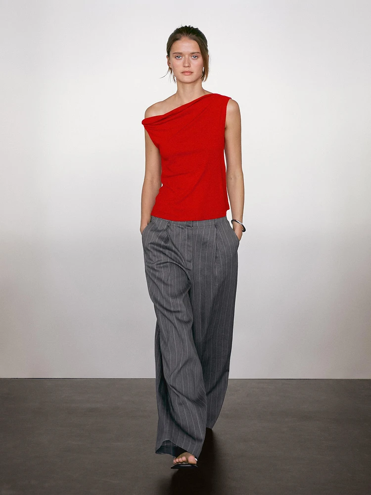 Draped cotton top with knot detail