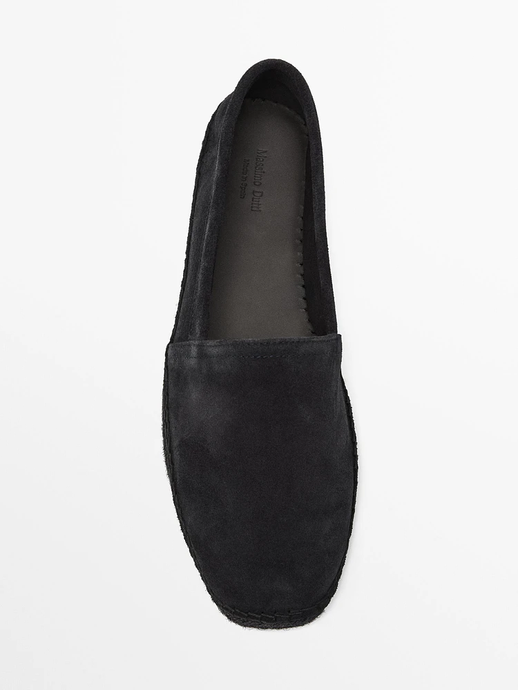 Espadrilles unies en croûte de cuir