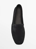 Espadrilles unies en croûte de cuir