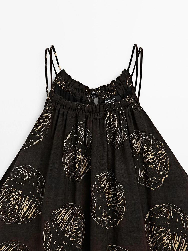 Ramie blend long print dress