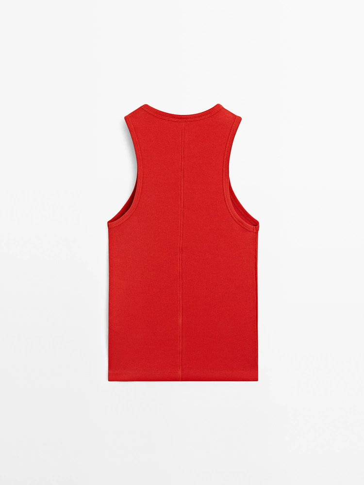 Top à encolure américaine en coton mélang