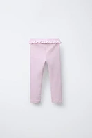 SWISS EMBROIDERED RUFFLE RIBBED LEGGINGS