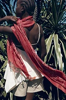 100% LINEN PRINTED FRINGED SCARF