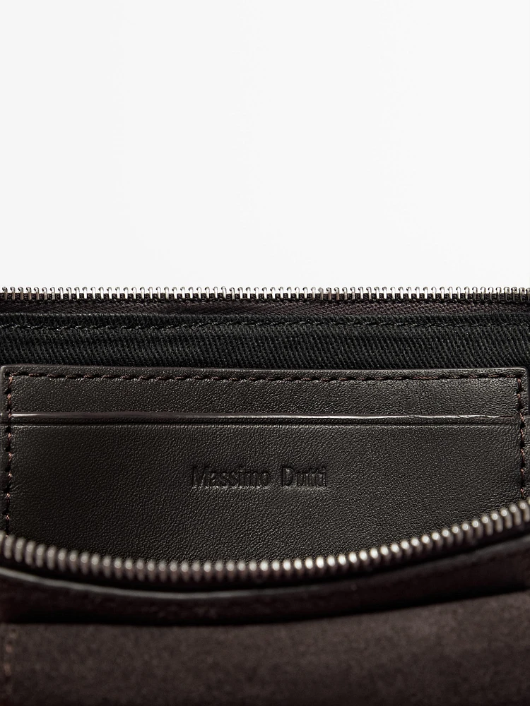 Split leather crossbody glasses case with purse