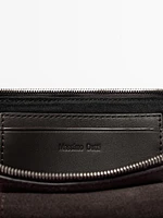 Split leather crossbody glasses case with purse