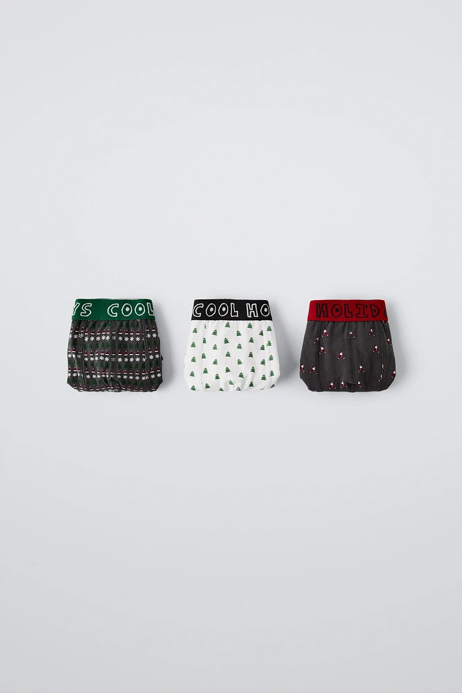 6-14 YEARS/ THREE-PACK OF SANTA AND CHRISTMAS TREE BOXERS