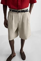 PLEATED WIDE FIT BERMUDA SHORTS