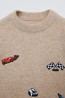 EMBROIDERED CARS KNIT SWEATER