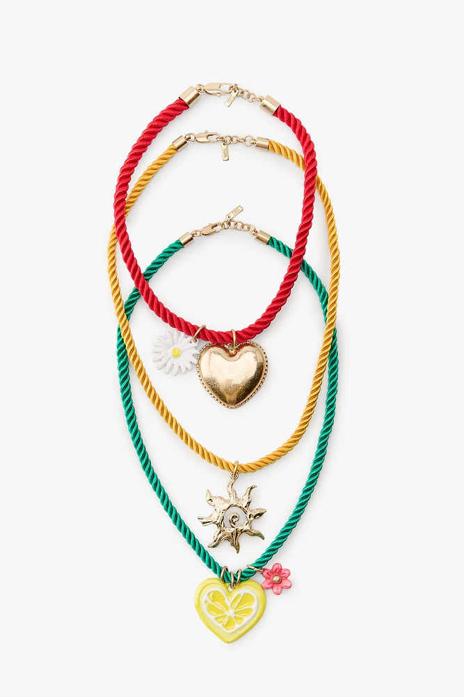 3-PACK CORD CHARM NECKLACES