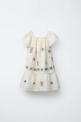 TEXTURED EMBROIDERED DRESS