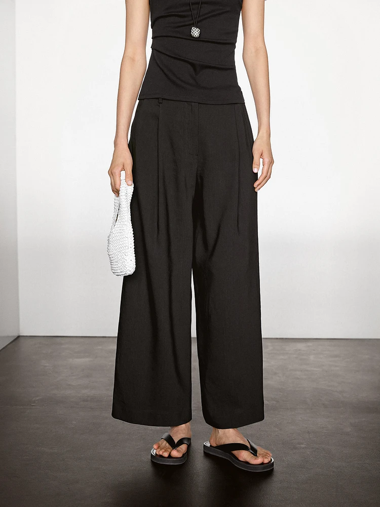 Pantalon fluide lin à pinces