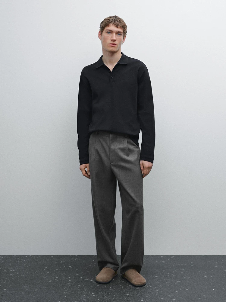 Knit cotton polo sweater