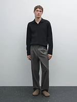 Knit cotton polo sweater