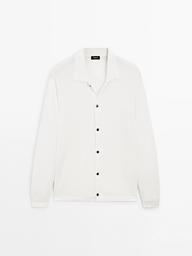 Cotton blend polo collar cardigan