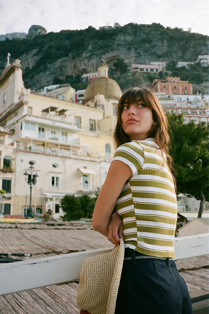 STRIPED RIBBED POLO SHIRT