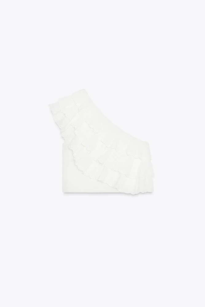 ASYMMETRIC RUFFLED GAUZE TOP