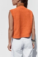 TOP GILET EN MAILLE BOUTON COQUILLAGE