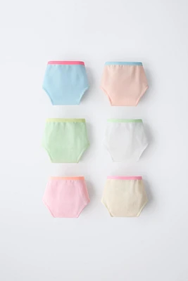 6-14 ANS/ LOT DE SIX CULOTTES DÉTAILS FLUO