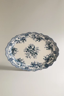 PLAT FAÏENCE IMPRIMÉ FLEURS