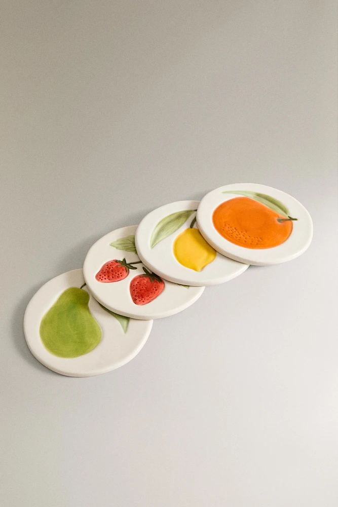 LOT DESSOUS DE VERRE GRÈS FRUITS (LOT DE 4)