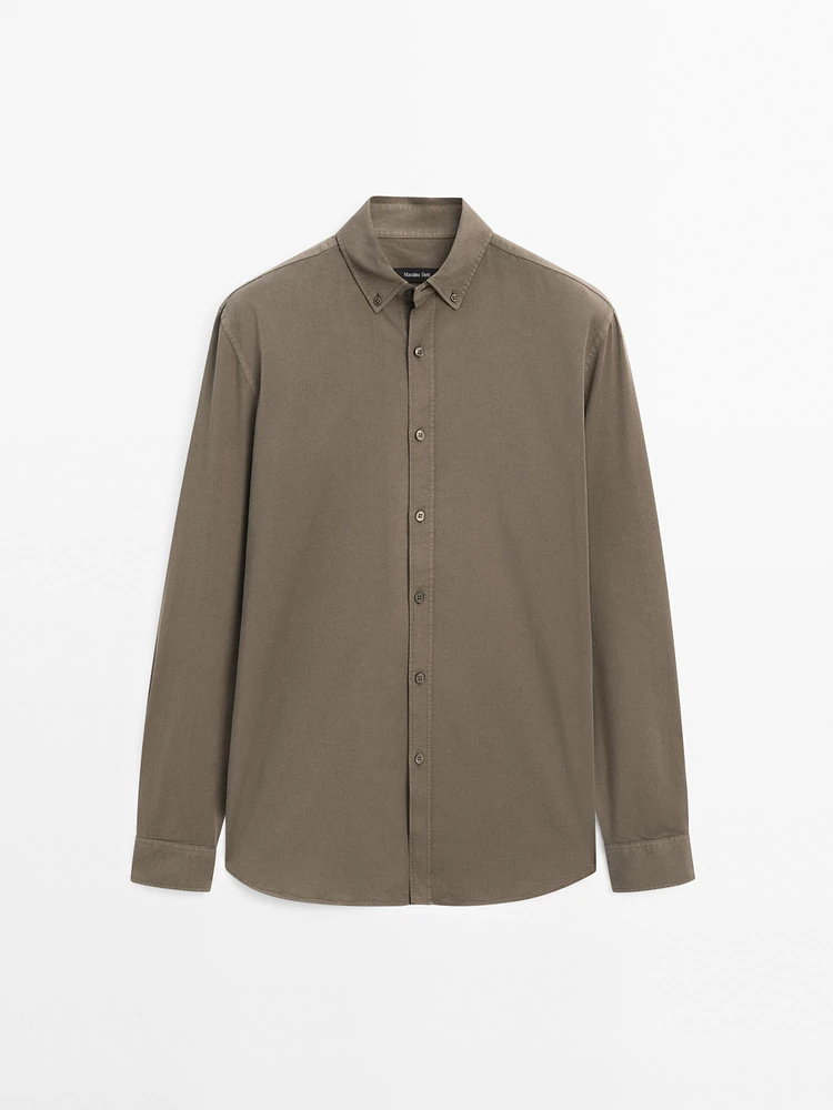 Cotton blend regular fit twill shirt