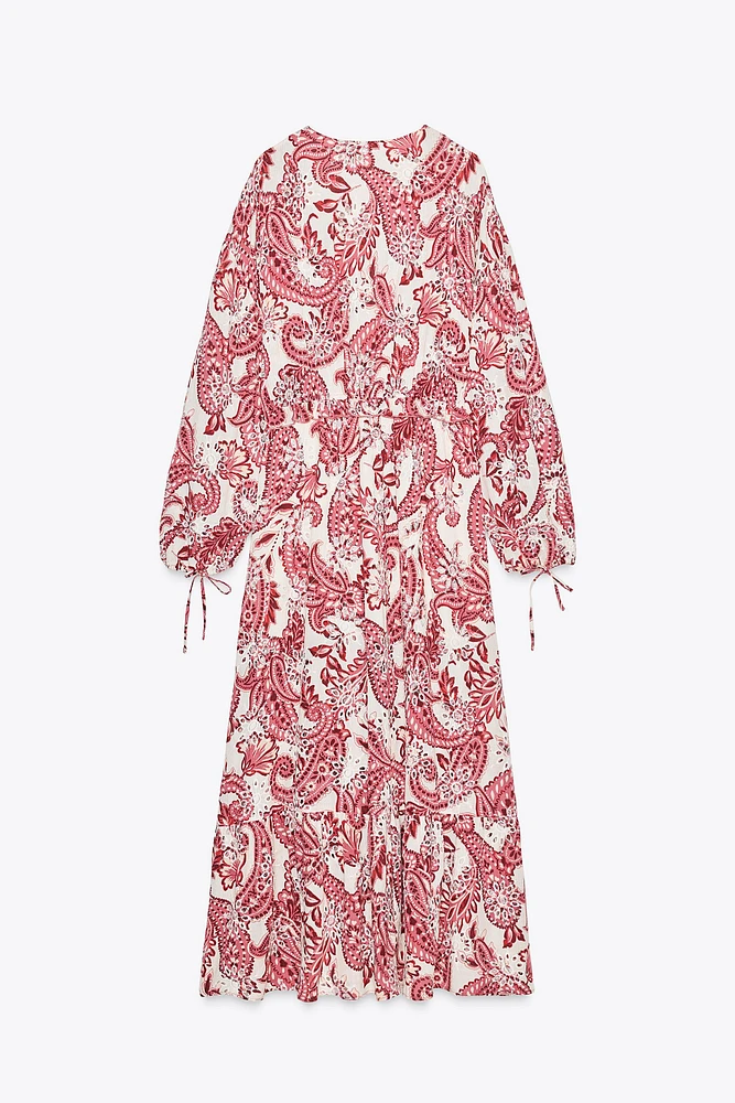 PRINTED MIDI DRESS WITH EMBROIDERED EYELETS